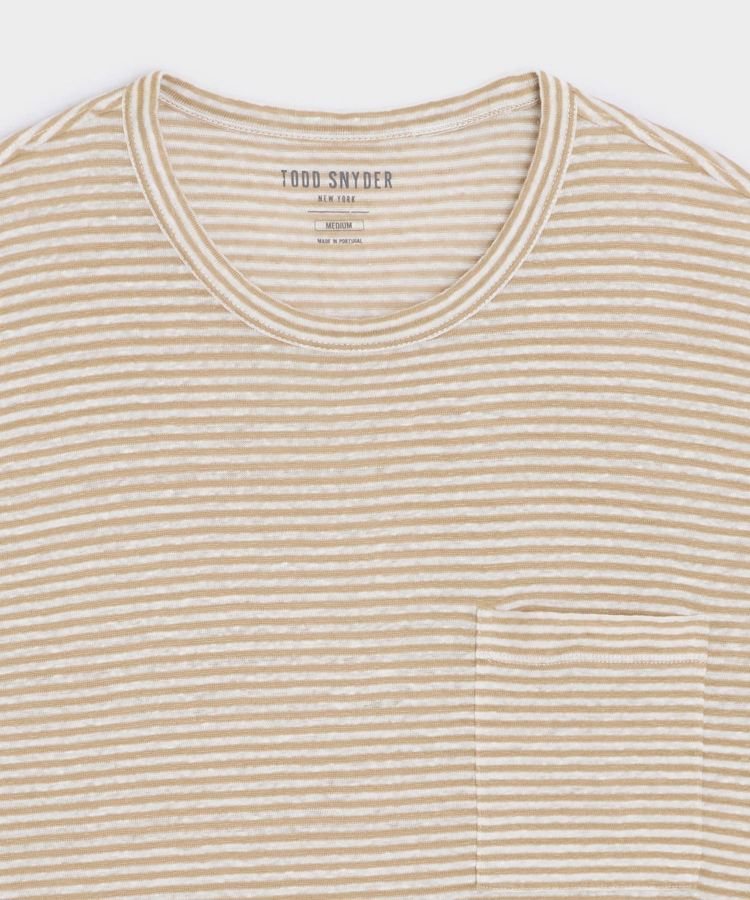 Todd Snyder Linen Pocket Tee in Beach Walk Stripe Beach Walk