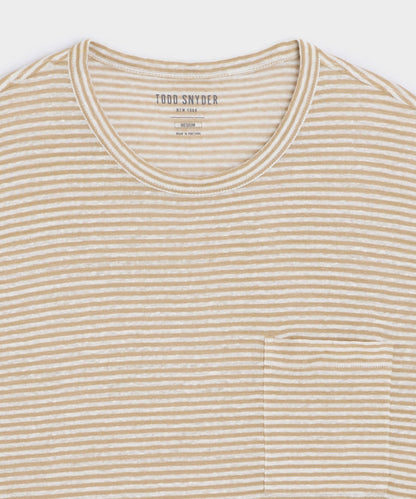 Todd Snyder Linen Pocket Tee in Beach Walk Stripe Beach Walk