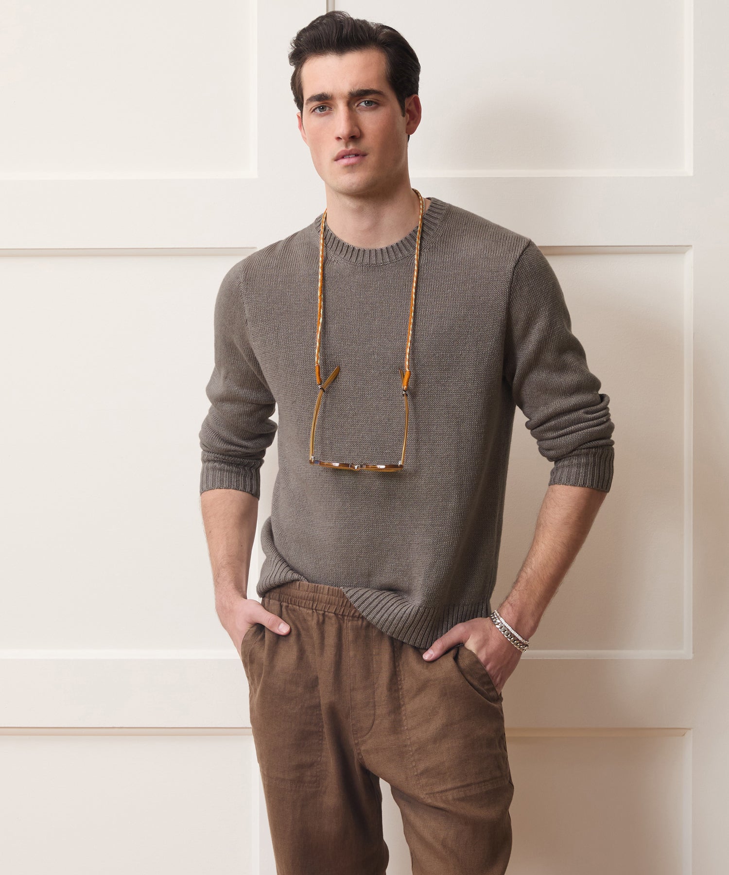 Todd Snyder Linen Crewneck Sweater in Weathered Timber Weathered Timber