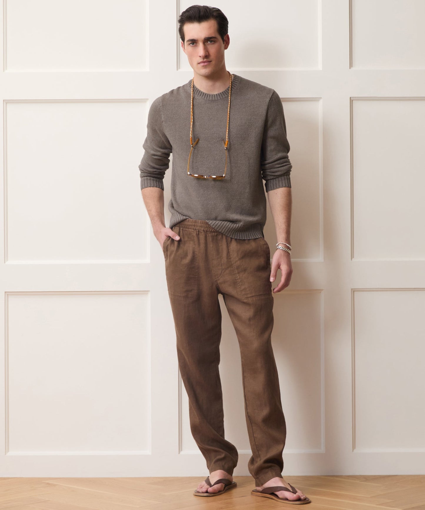 Todd Snyder Linen Crewneck Sweater in Weathered Timber Weathered Timber