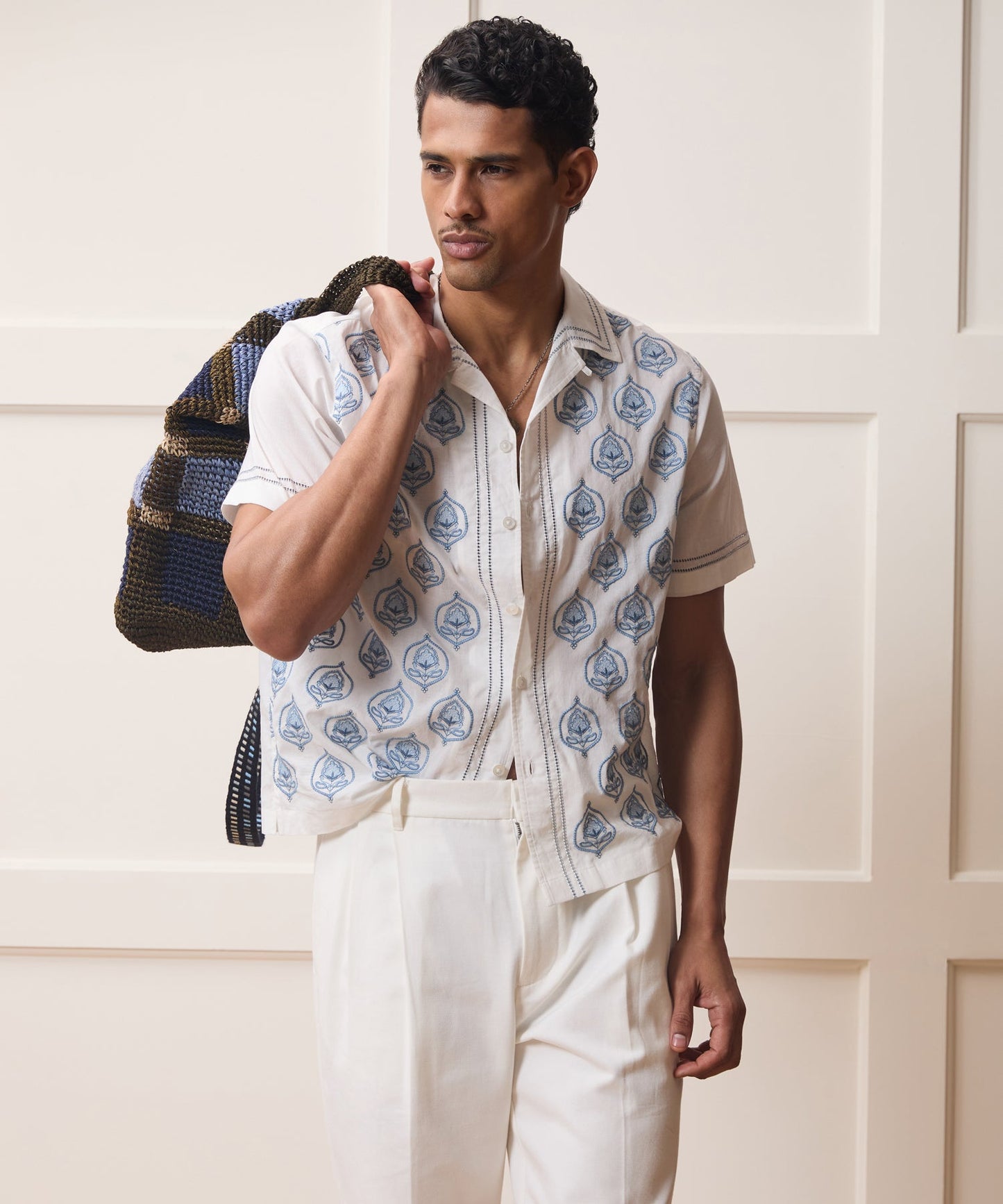 Todd Snyder Embroidered Capri Shirt in White Embroidery White