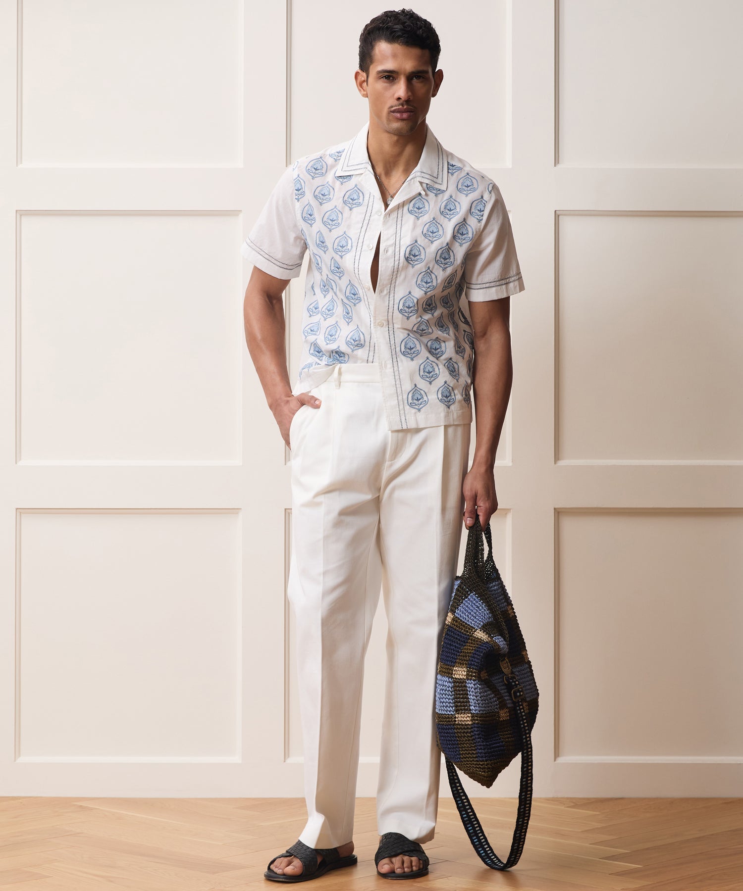 Todd Snyder Embroidered Capri Shirt in White Embroidery White