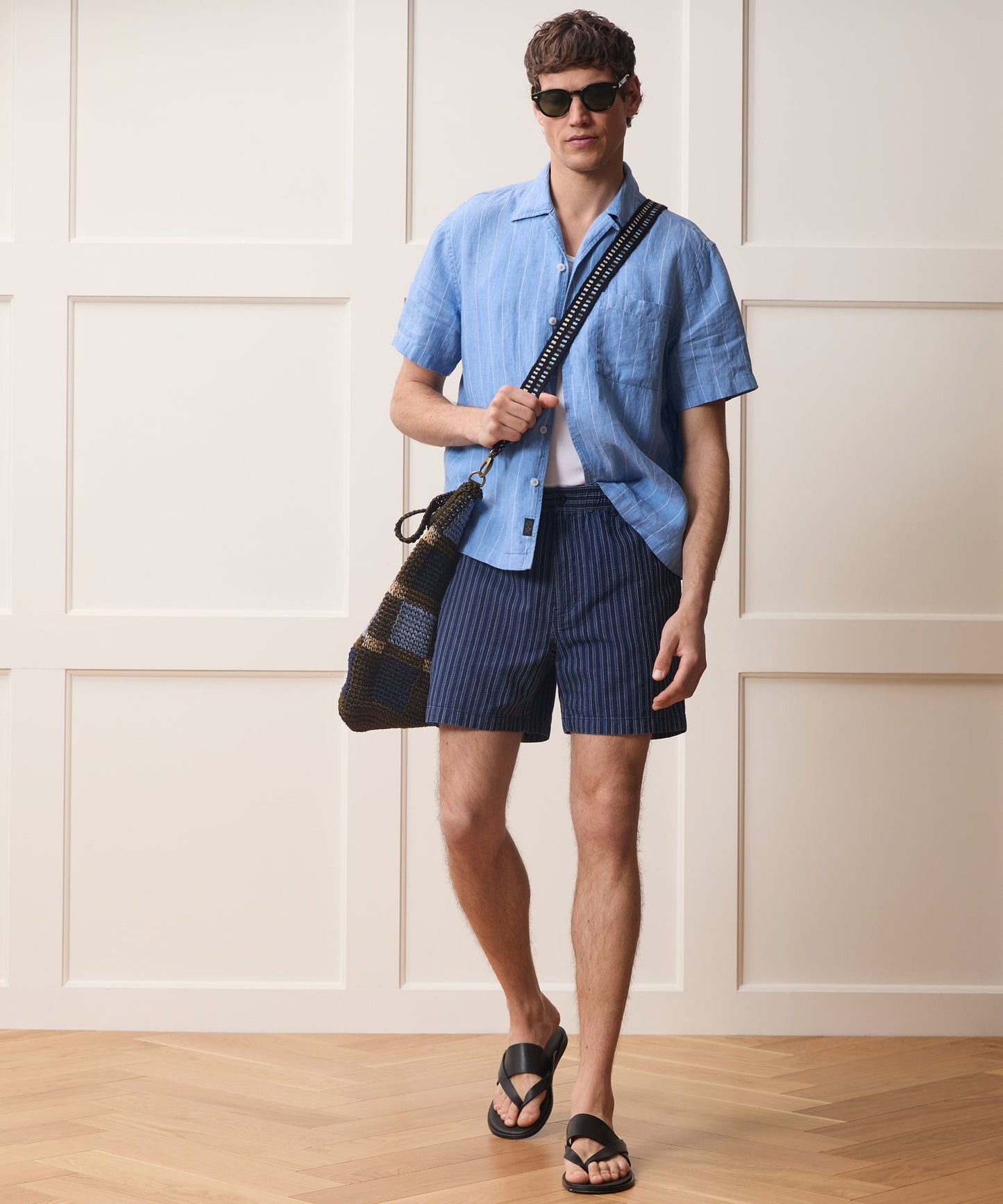 Todd Snyder 5" Cotton Beachcomber Short in Indigo Stripe Indigo