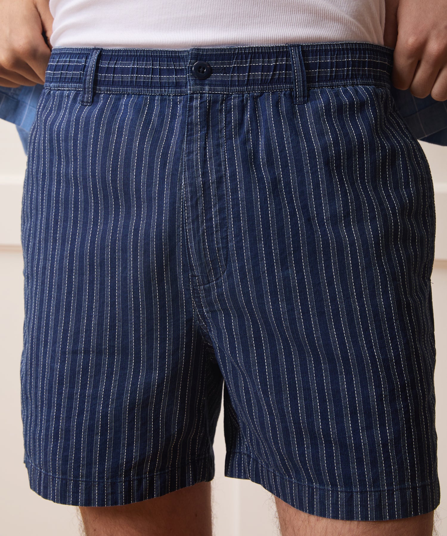 Todd Snyder 5" Cotton Beachcomber Short in Indigo Stripe Indigo