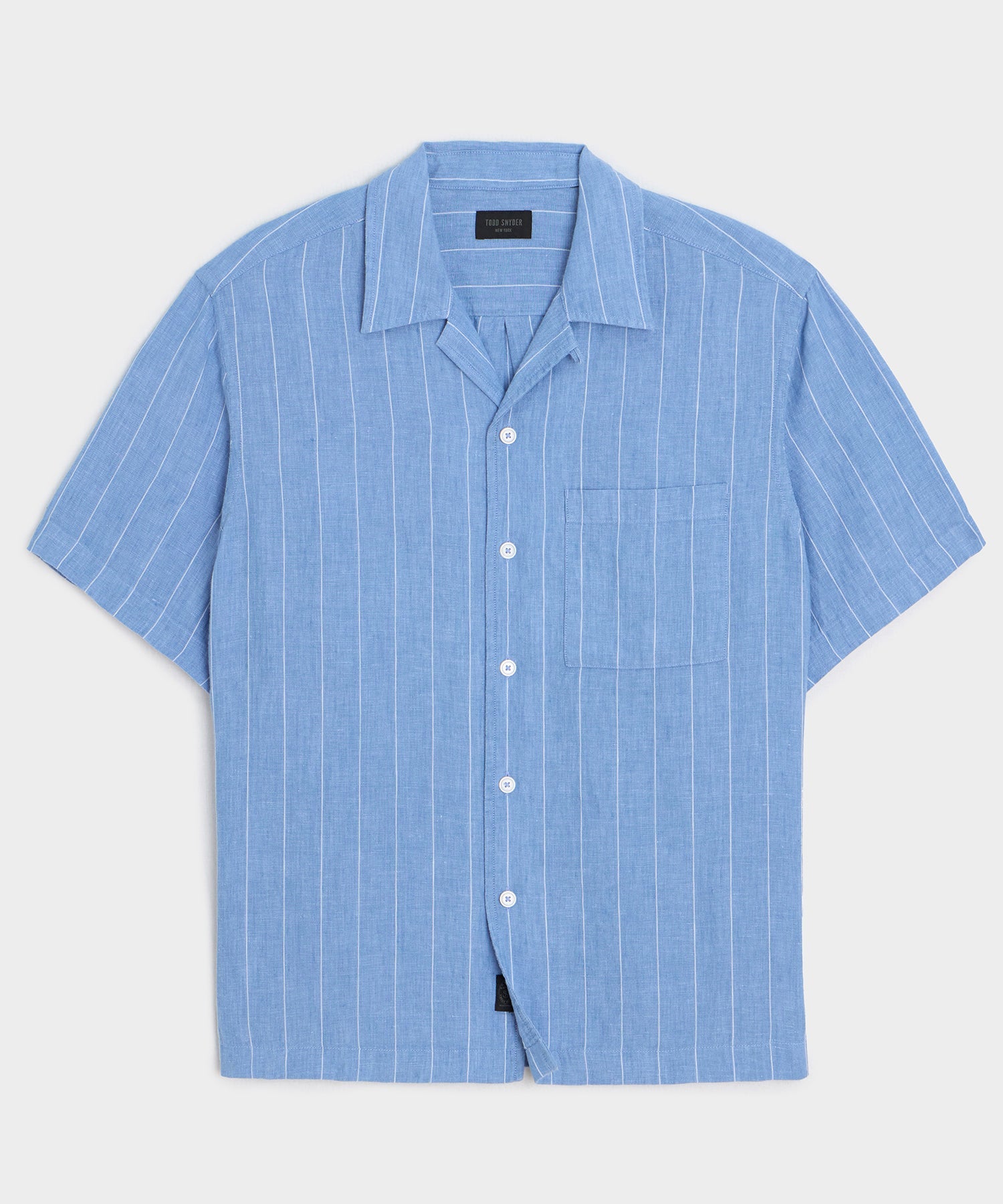 Todd Snyder Linen Capri Shirt in Light Blue Stripe Light Blue Stripe