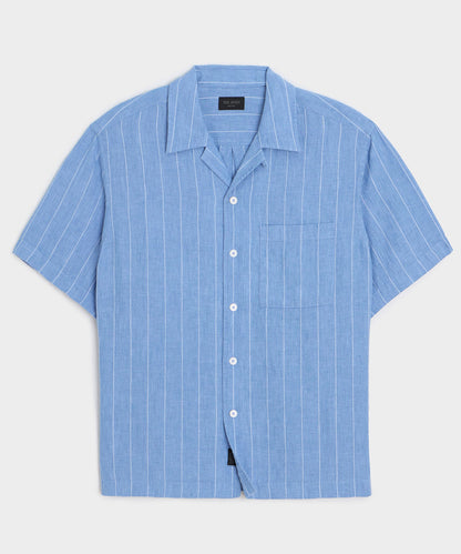 Todd Snyder Linen Capri Shirt in Light Blue Stripe Light Blue Stripe