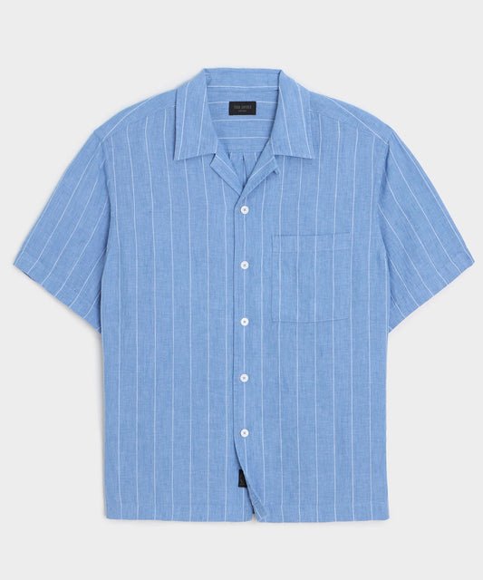 Todd Snyder Linen Capri Shirt in Light Blue Stripe Light Blue Stripe