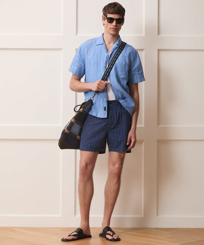 Todd Snyder Linen Capri Shirt in Light Blue Stripe Light Blue Stripe
