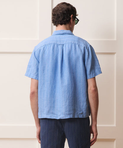Todd Snyder Linen Capri Shirt in Light Blue Stripe Light Blue Stripe