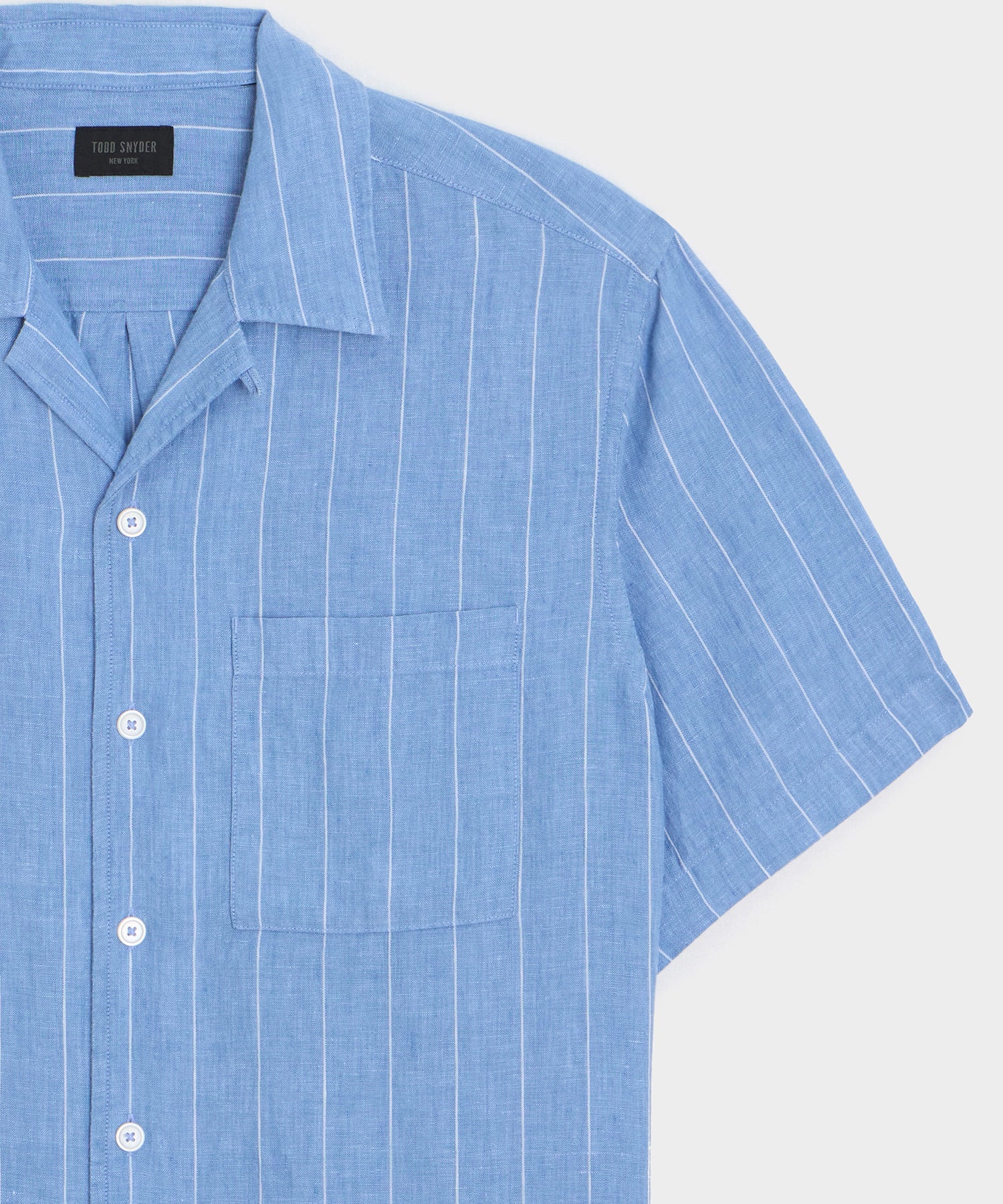 Todd Snyder Linen Capri Shirt in Light Blue Stripe Light Blue Stripe