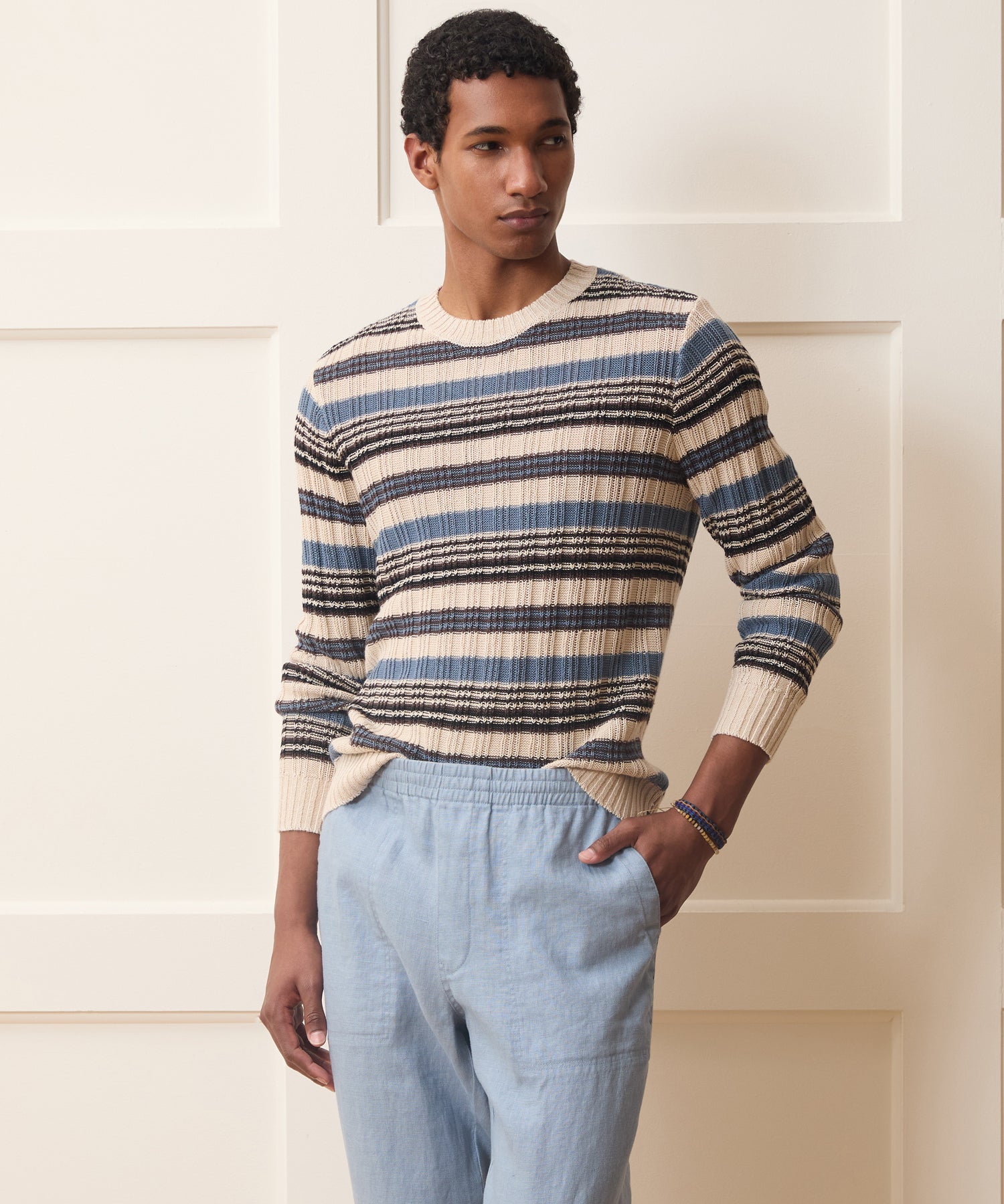 Todd Snyder Linen Crewneck Sweater in Smoked Cobalt Smoked Cobalt