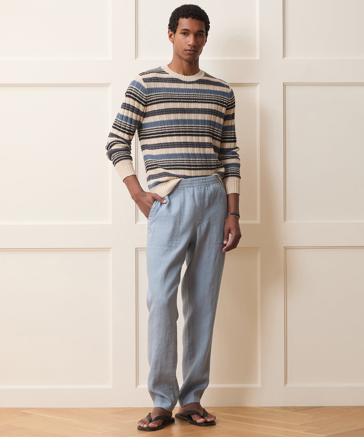 Todd Snyder Linen Crewneck Sweater in Smoked Cobalt Smoked Cobalt