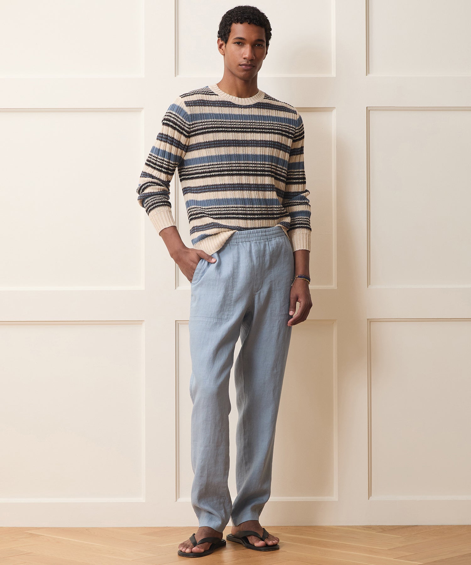 Todd Snyder Linen Crewneck Sweater in Smoked Cobalt Smoked Cobalt