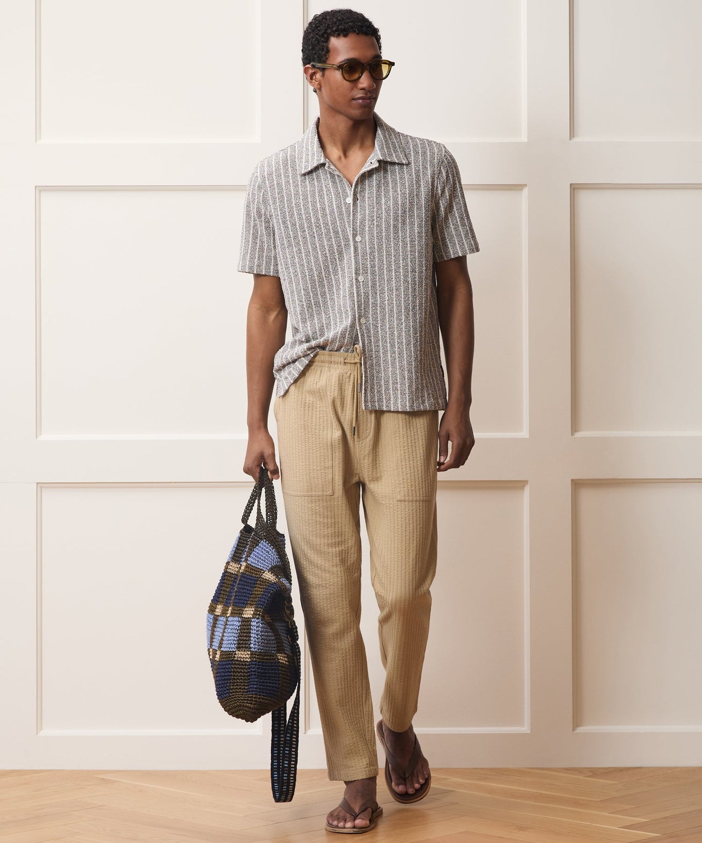 Todd Snyder Italian Bouclé Cabana Shirt in Tan Tan