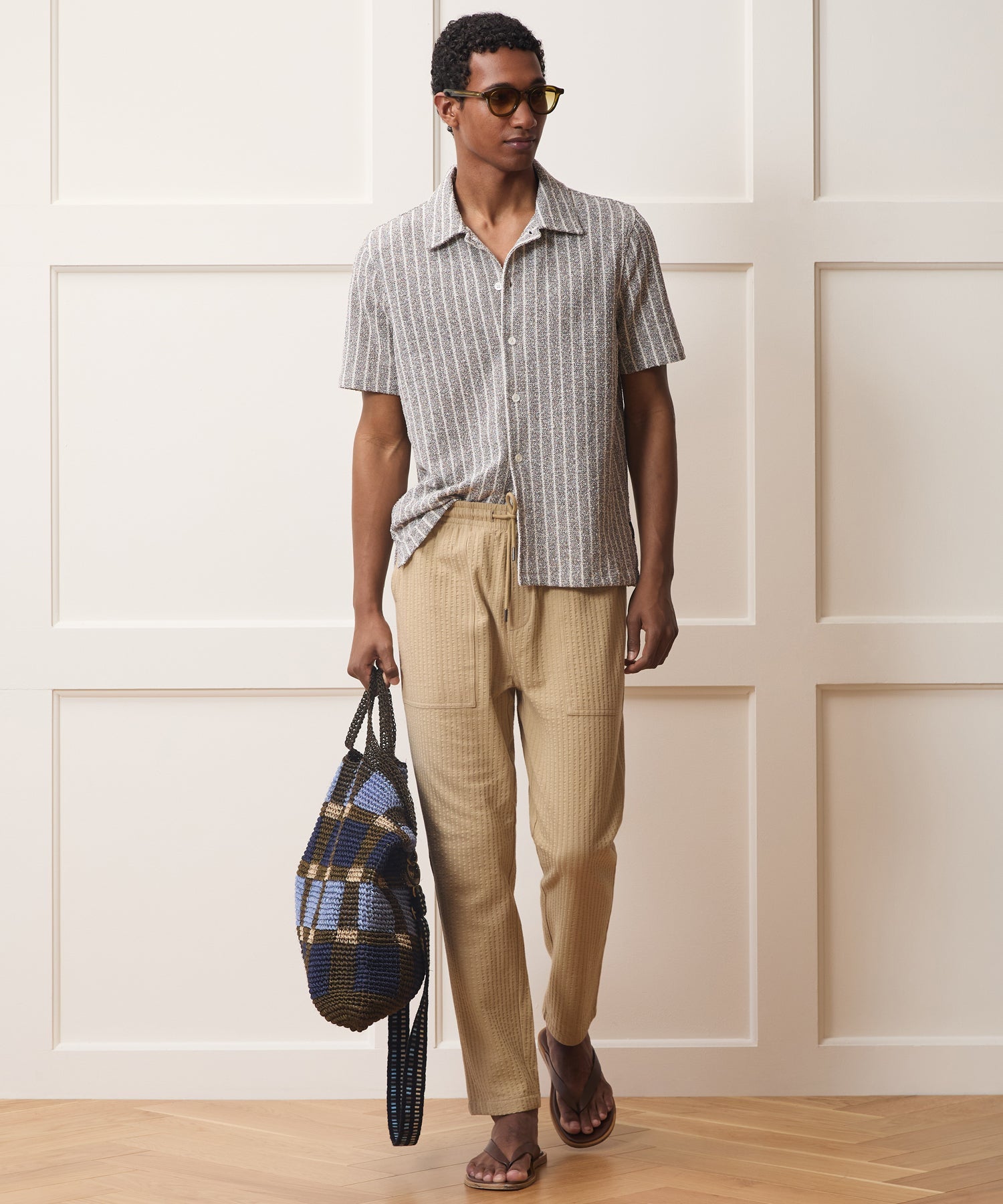 Todd Snyder Italian Bouclé Cabana Shirt in Tan Tan