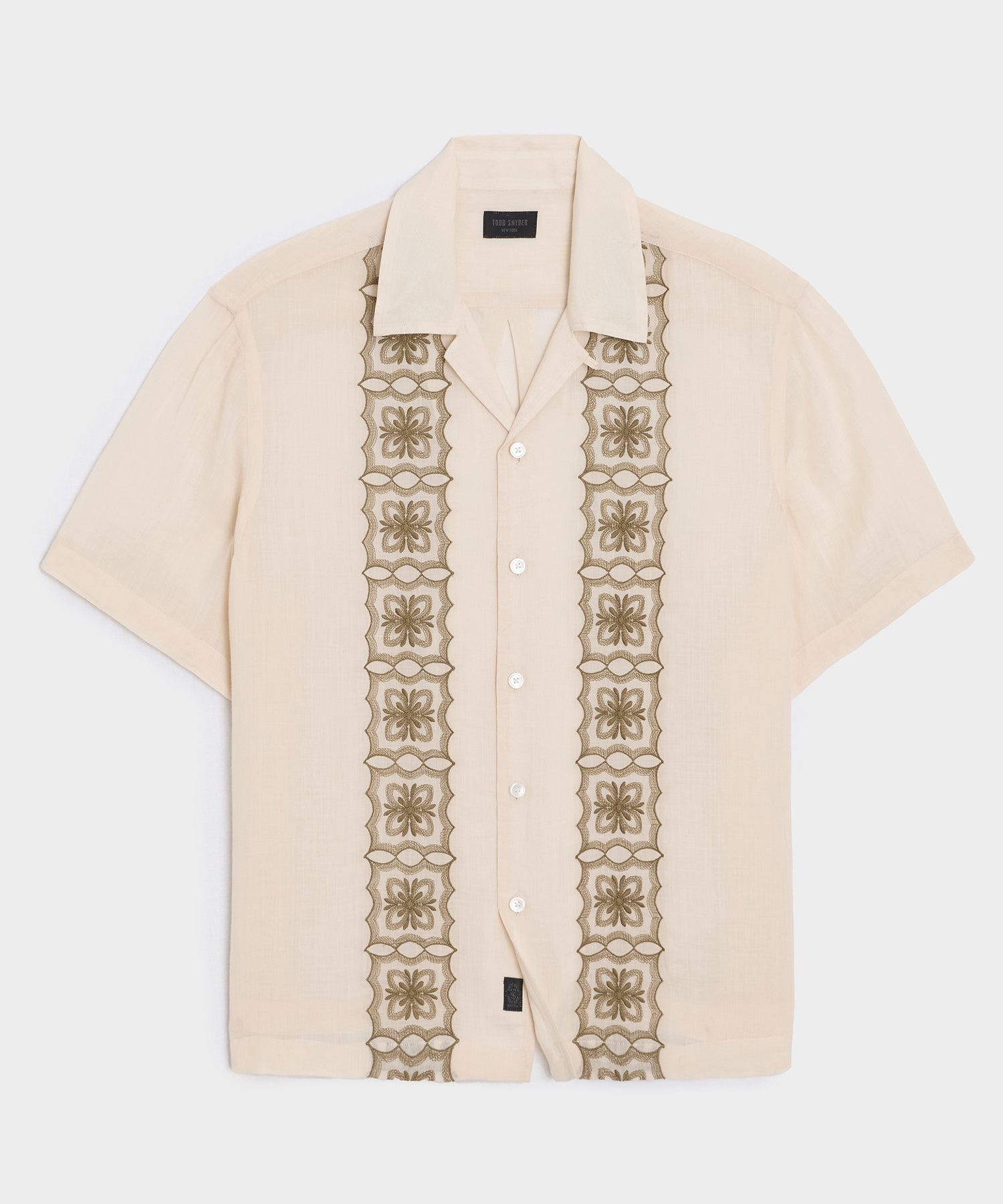 Todd Snyder Embroidered Voile Capri Shirt in Beige Embroidery Beige