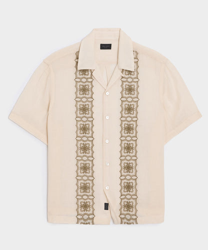 Todd Snyder Embroidered Voile Capri Shirt in Beige Embroidery Beige