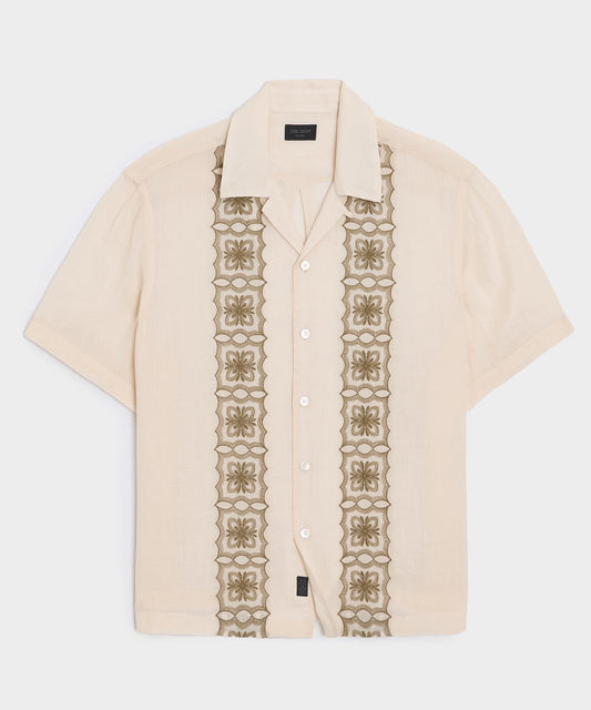 Todd Snyder Embroidered Voile Capri Shirt in Beige Embroidery Beige