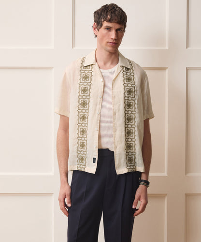 Todd Snyder Embroidered Voile Capri Shirt in Beige Embroidery Beige