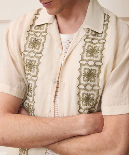Todd Snyder Embroidered Voile Capri Shirt in Beige Embroidery Beige