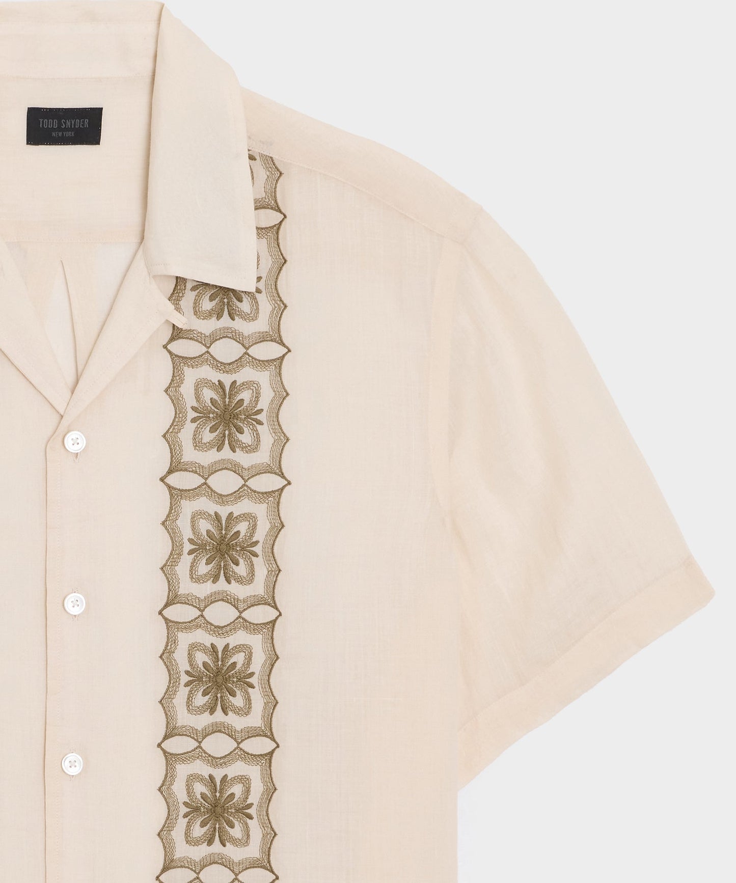 Todd Snyder Embroidered Voile Capri Shirt in Beige Embroidery Beige