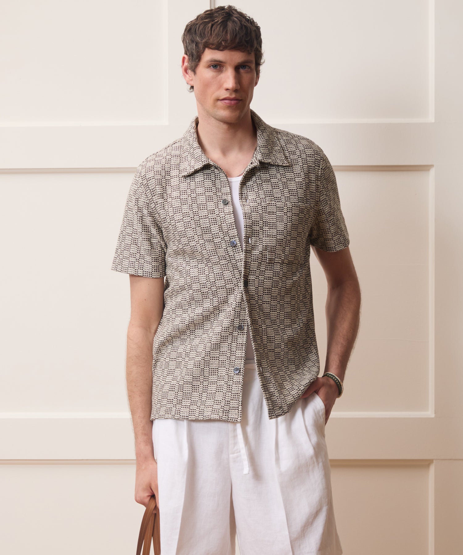 Todd Snyder Italian Crosshatch Knit Shirt in Brown Pattern Brown