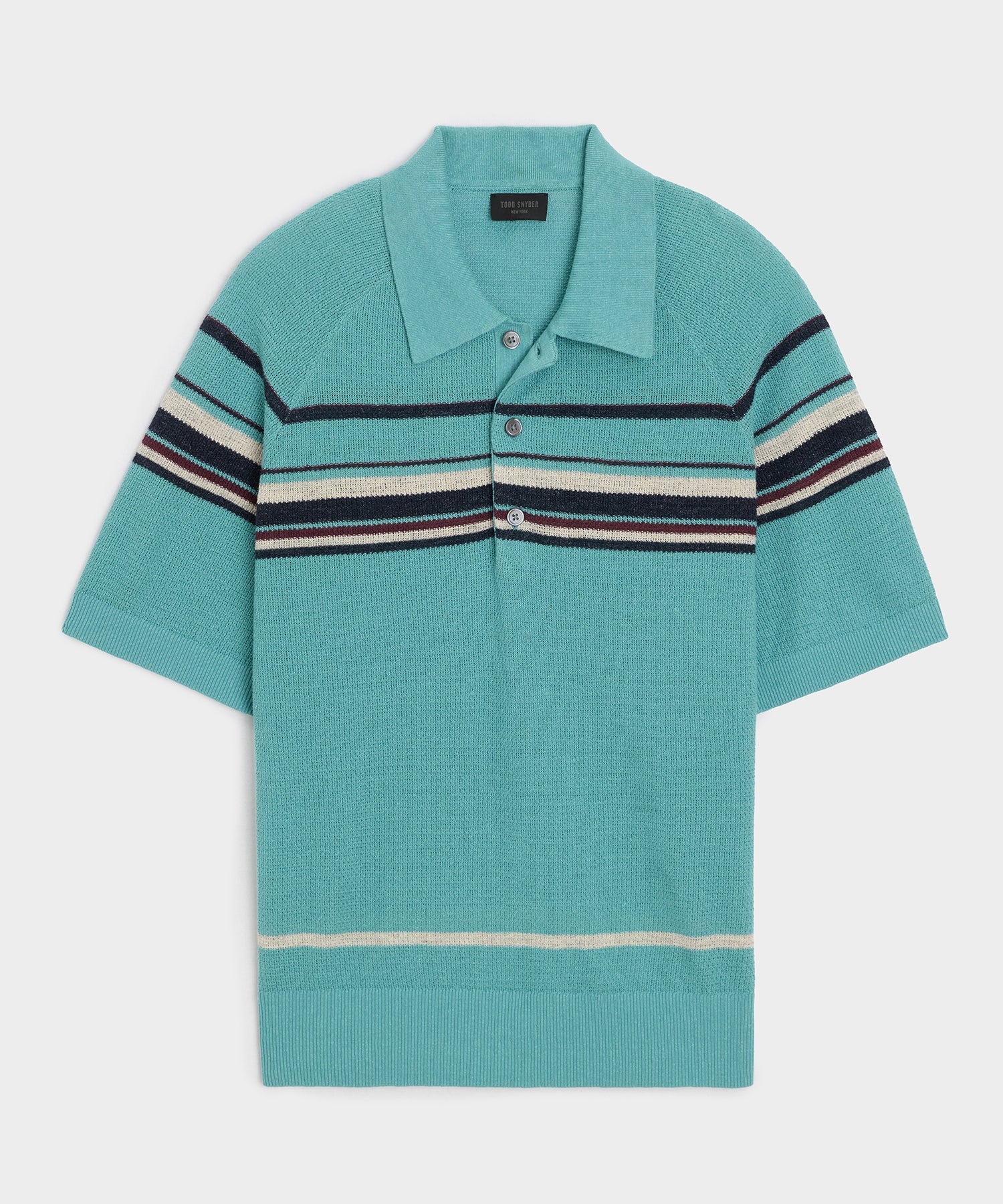 Todd Snyder Clemente Sweater Polo in Blue Ridge Stripe Blue Ridge
