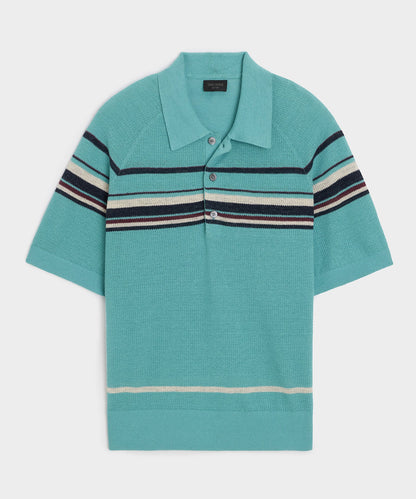 Todd Snyder Clemente Sweater Polo in Blue Ridge Stripe Blue Ridge