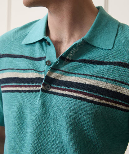 Todd Snyder Clemente Sweater Polo in Blue Ridge Stripe Blue Ridge