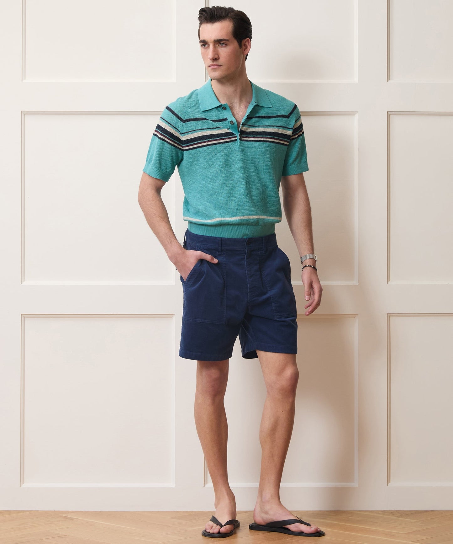 Todd Snyder Clemente Sweater Polo in Blue Ridge Stripe Blue Ridge