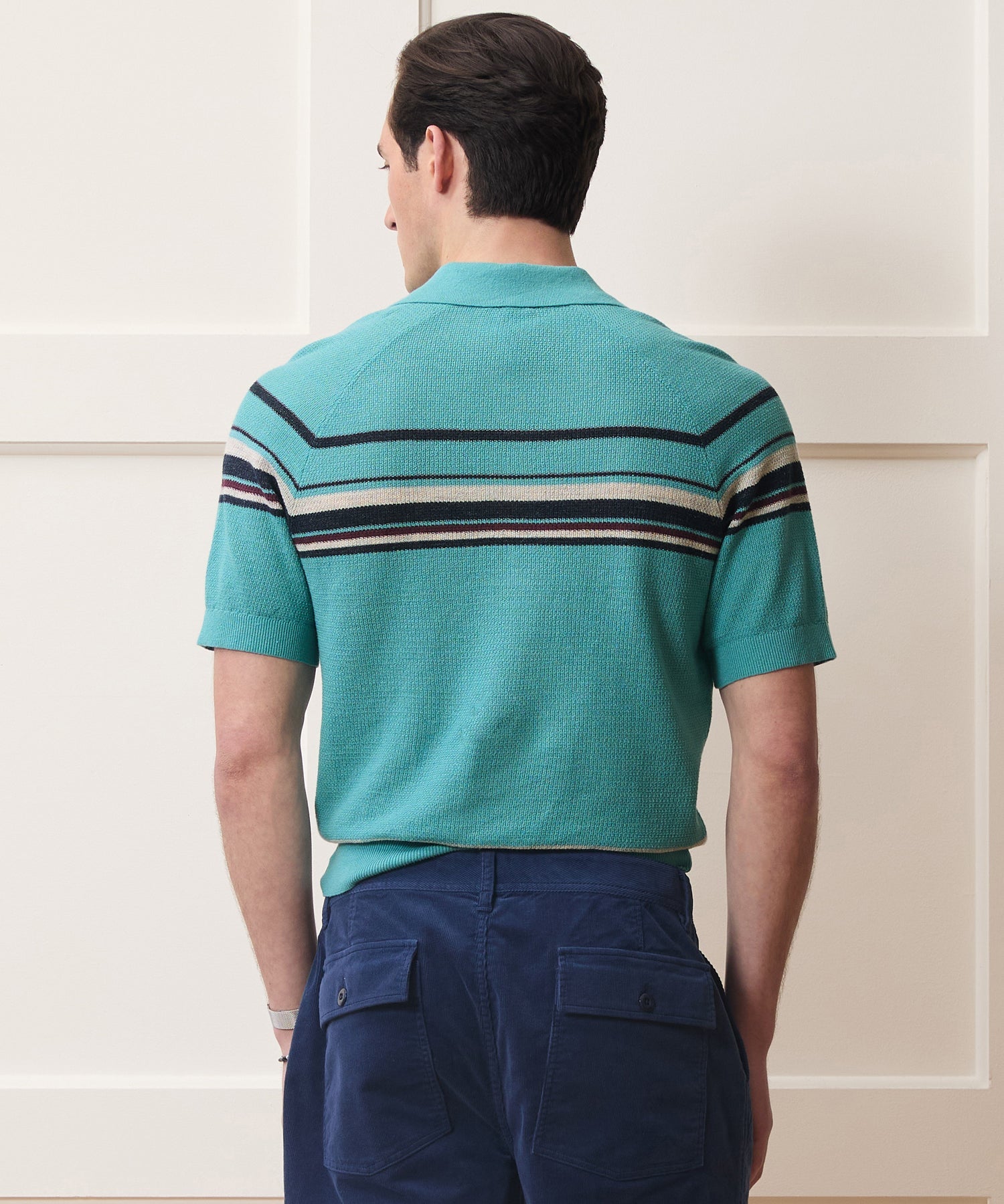 Todd Snyder Clemente Sweater Polo in Blue Ridge Stripe Blue Ridge