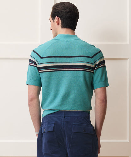 Todd Snyder Clemente Sweater Polo in Blue Ridge Stripe Blue Ridge