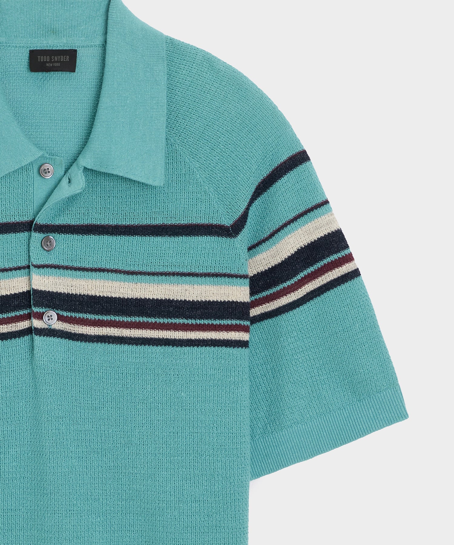Todd Snyder Clemente Sweater Polo in Blue Ridge Stripe Blue Ridge