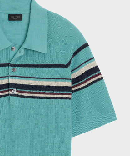 Todd Snyder Clemente Sweater Polo in Blue Ridge Stripe Blue Ridge