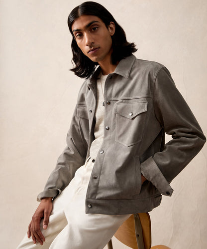 Todd Snyder Italian Suede Snap Dylan Jacket in Light Grey Light Grey