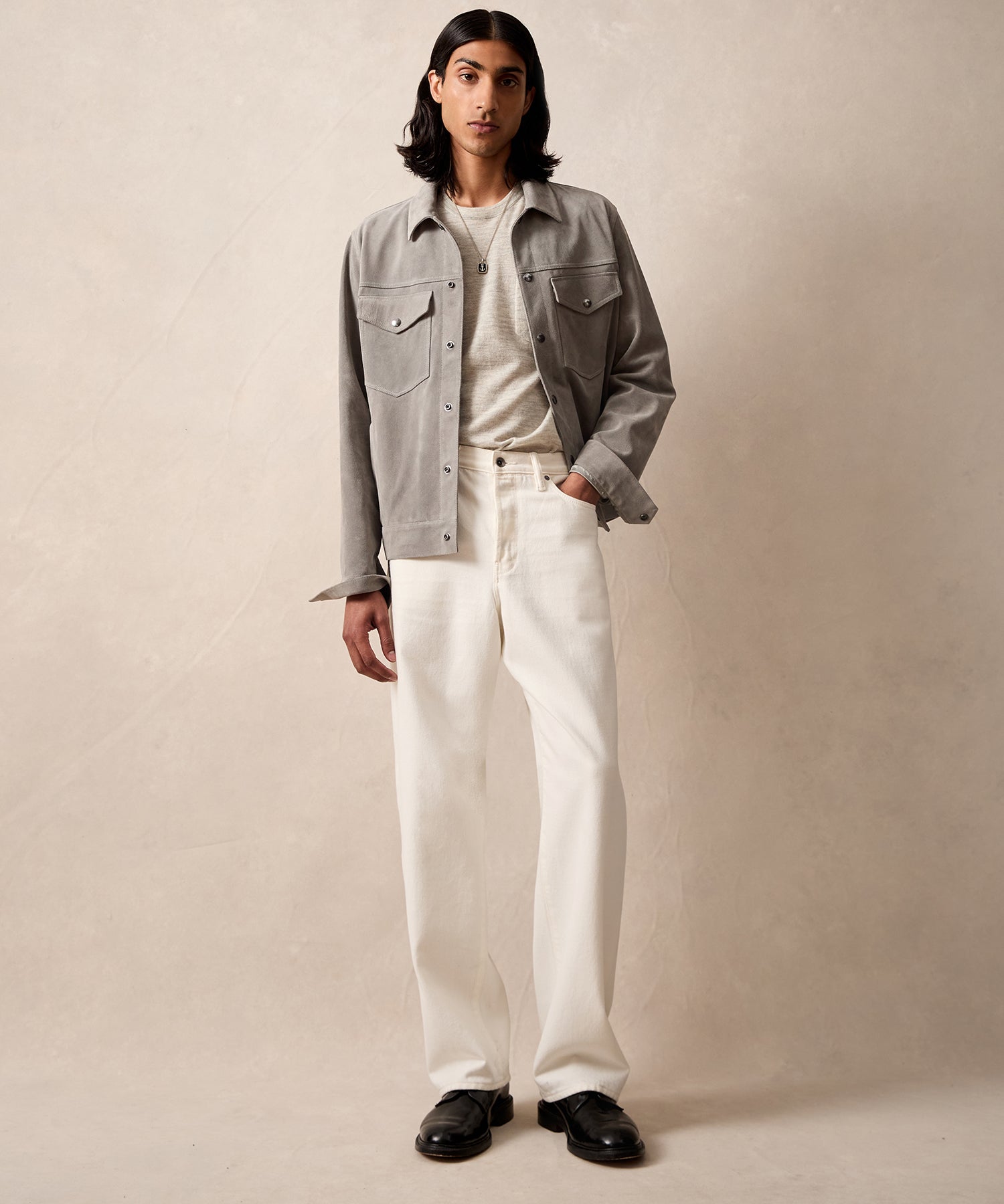 Todd Snyder Italian Suede Snap Dylan Jacket in Light Grey Light Grey