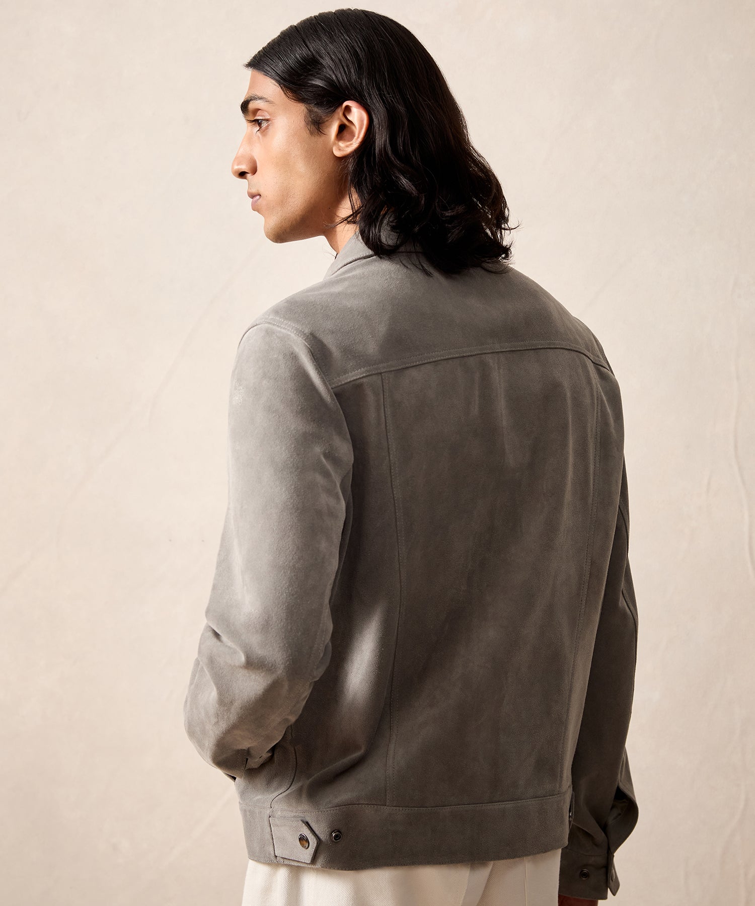 Todd Snyder Italian Suede Snap Dylan Jacket in Light Grey Light Grey