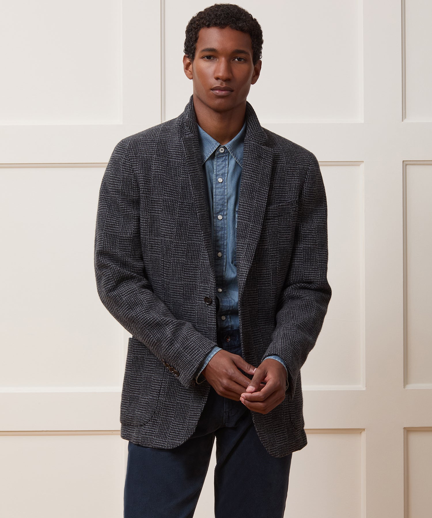 Todd Snyder Italian Wool Sport Coat in Grey Houndsooth Glen Plaid Grey