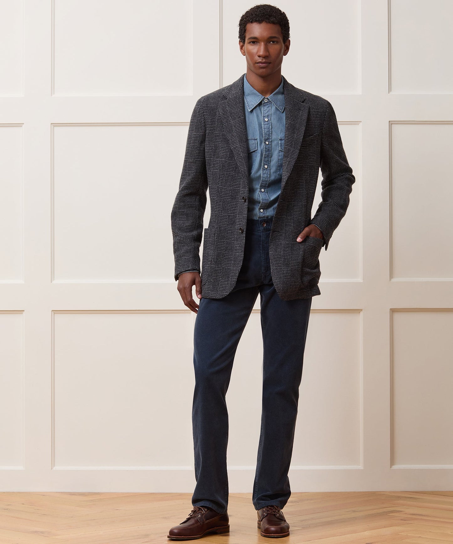 Todd Snyder Italian Wool Sport Coat in Grey Houndsooth Glen Plaid Grey