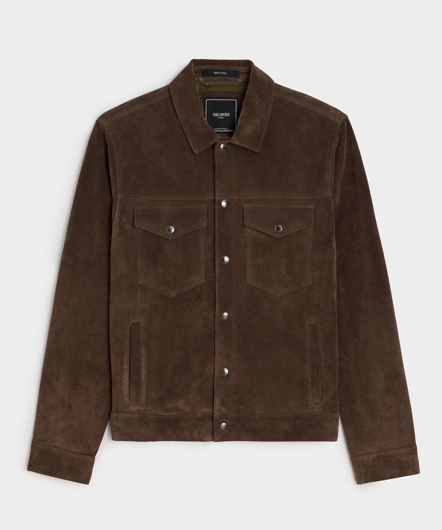 Todd Snyder Italian Suede Snap Dylan Jacket in Rich Brown Rich Brown