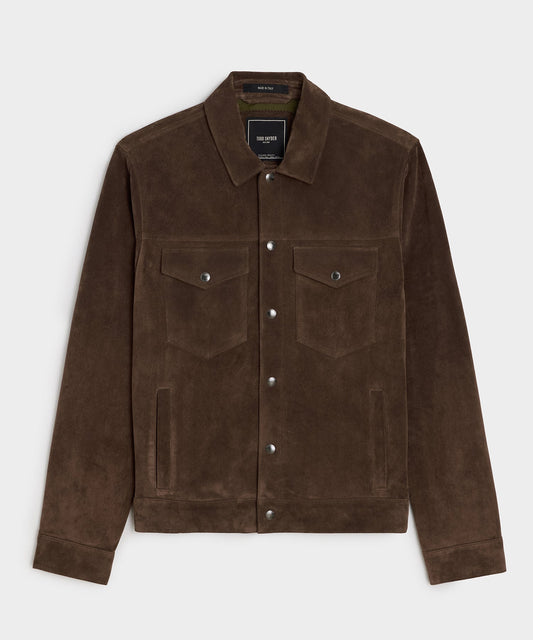 Todd Snyder Italian Suede Snap Dylan Jacket in Rich Brown Rich Brown