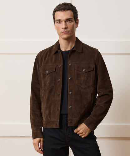 Todd Snyder Italian Suede Snap Dylan Jacket in Rich Brown Rich Brown