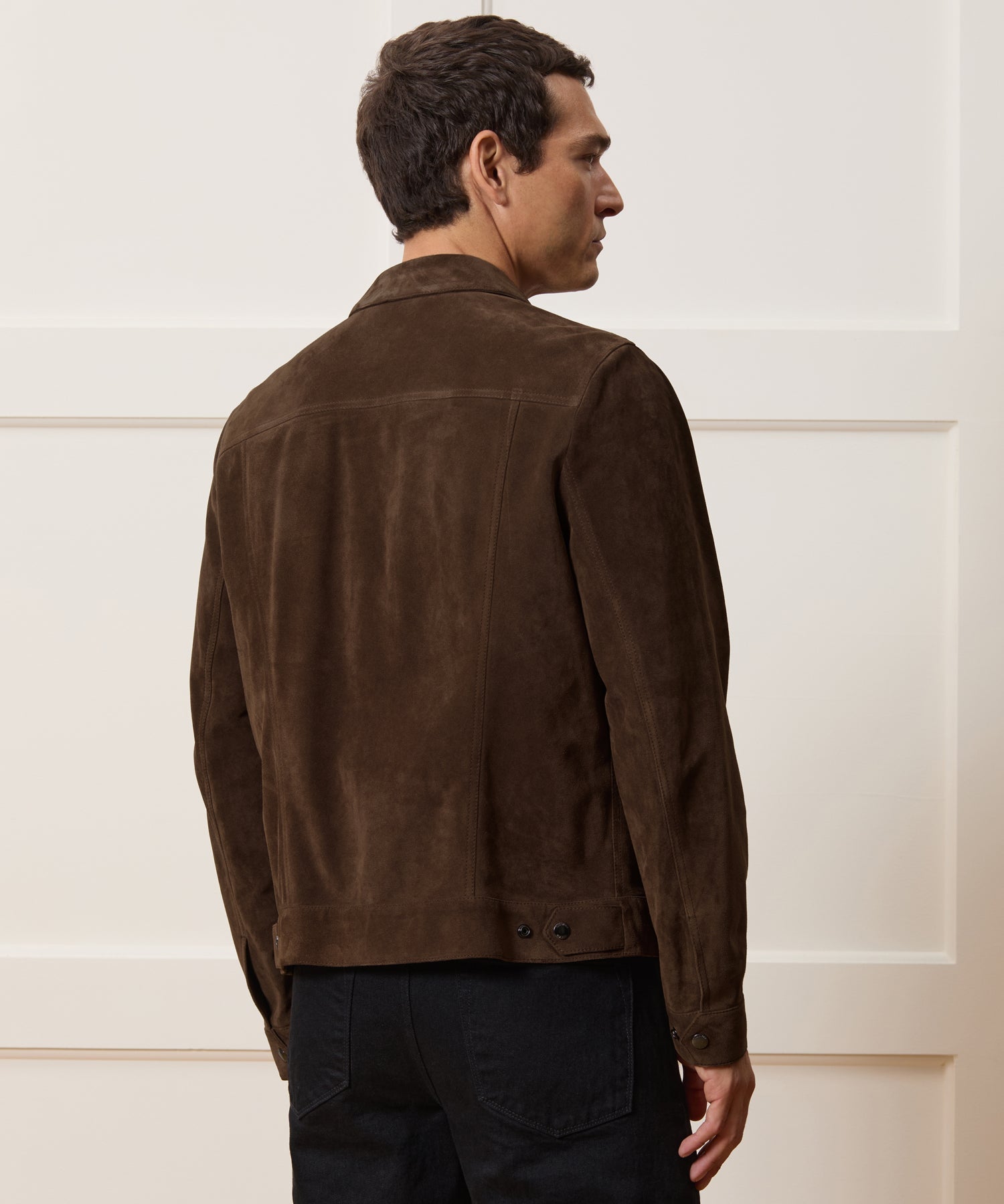 Todd Snyder Italian Suede Snap Dylan Jacket in Rich Brown Rich Brown