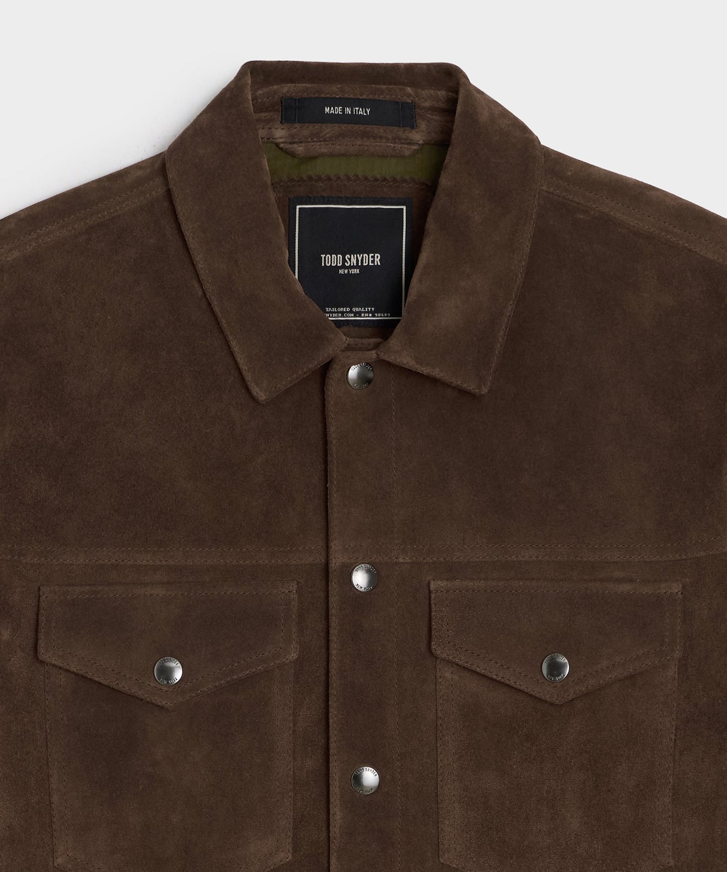 Todd Snyder Italian Suede Snap Dylan Jacket in Rich Brown Rich Brown