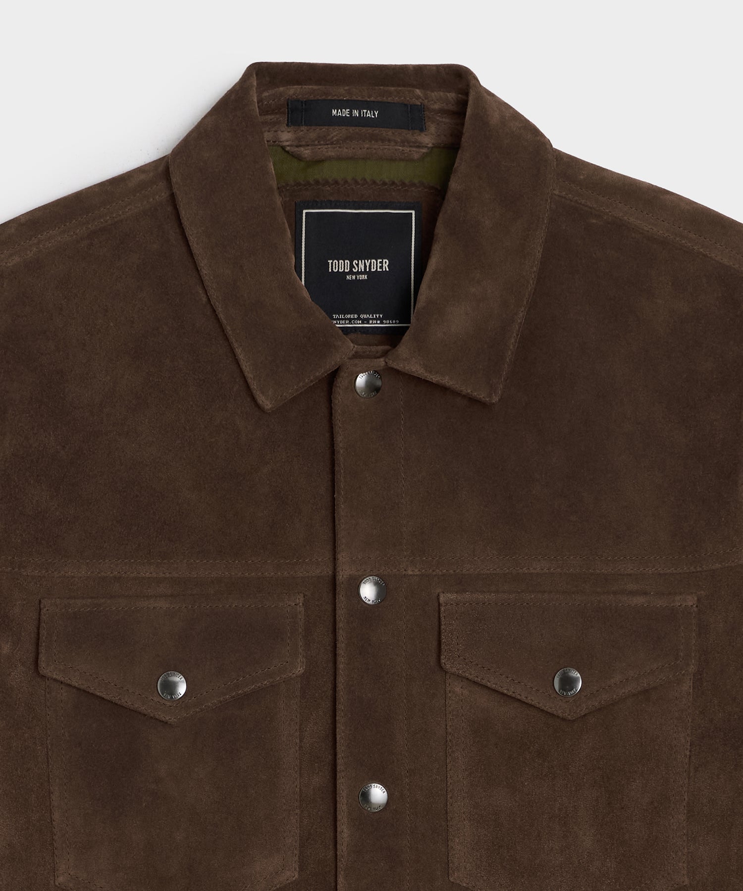 Todd Snyder Italian Suede Snap Dylan Jacket in Rich Brown Rich Brown