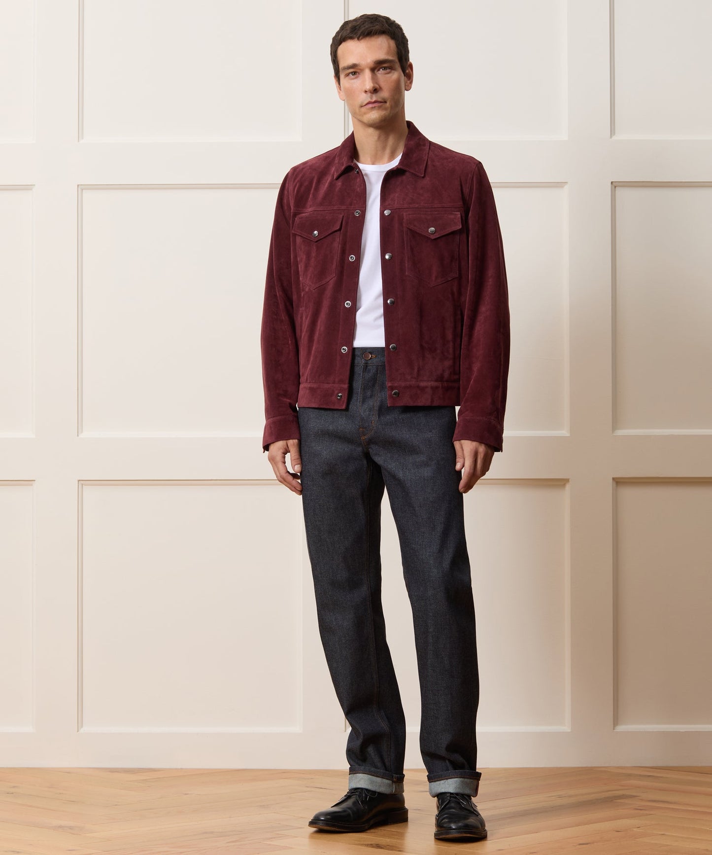 Todd Snyder Italian Suede Snap Dylan Jacket in Oxblood Red Oxblood Red