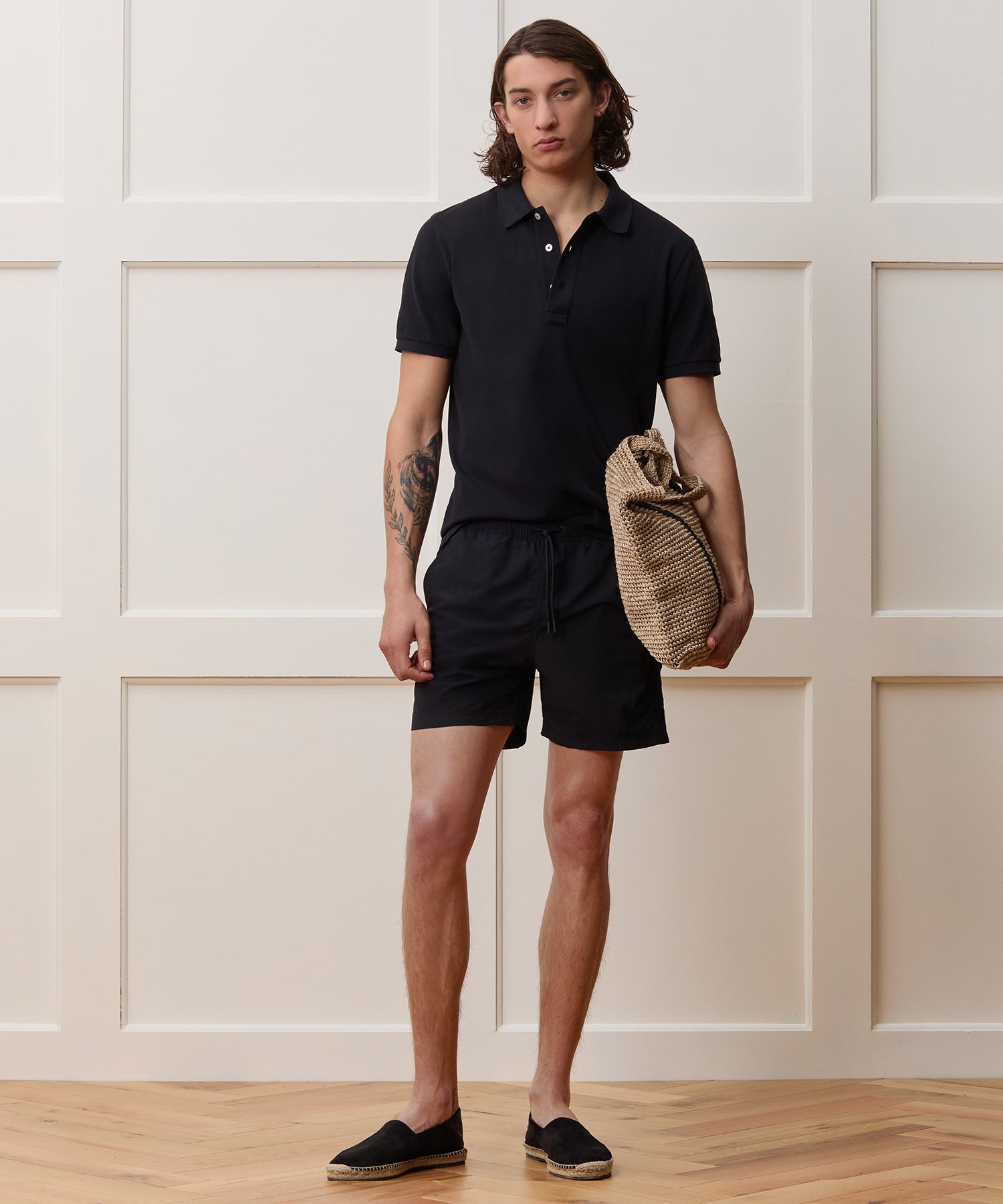 Todd Snyder Cotton Pique Polo in Pitch Black Pitch Black