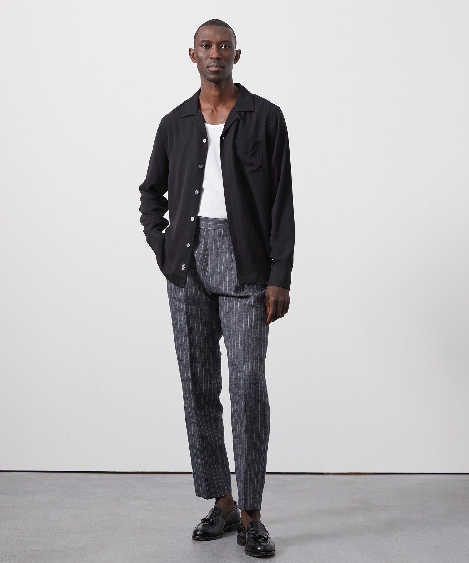 Todd Snyder Slim Fit Rayon Hollywood Shirt in Blacktop Blacktop