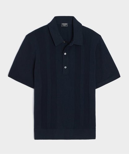 Todd Snyder Silk-Cotton Ribbed Sweater Polo in Navy Navy