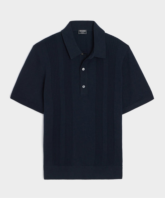 Todd Snyder Silk-Cotton Ribbed Sweater Polo in Navy Navy